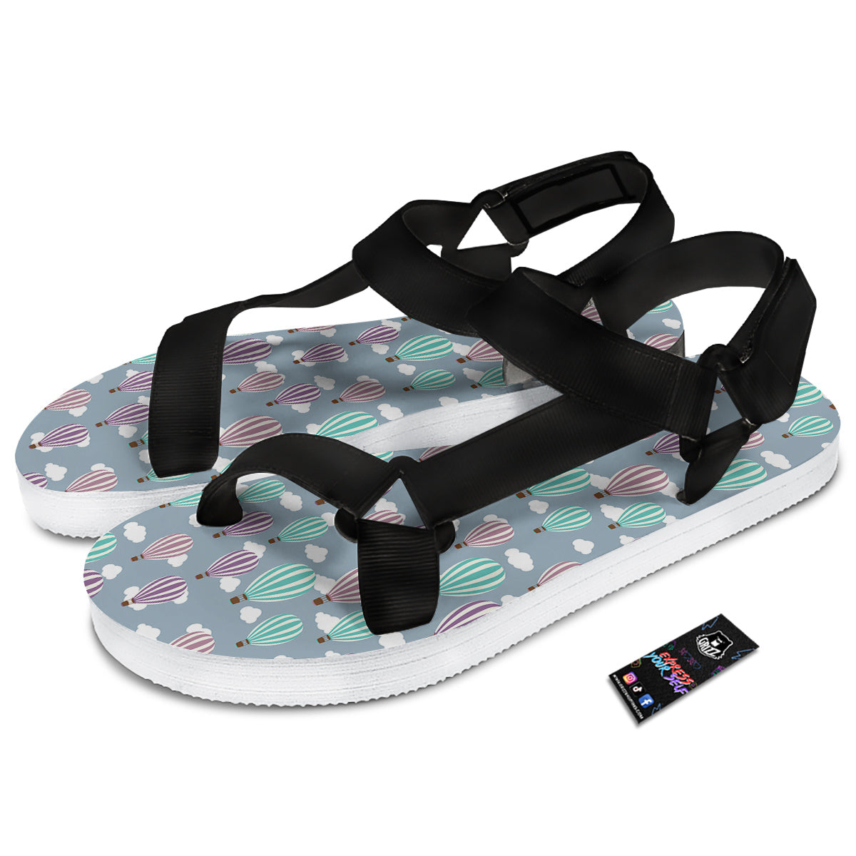 Balloon Cartoon Print Pattern Black Open Toe Sandals-grizzshop
