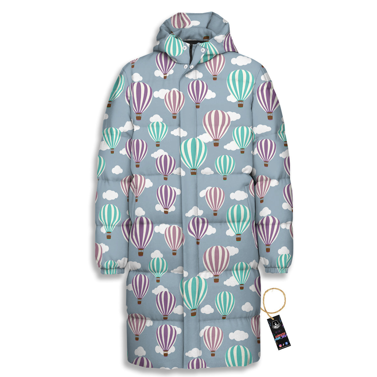 Balloon Cartoon Print Pattern Long Down Jacket-grizzshop