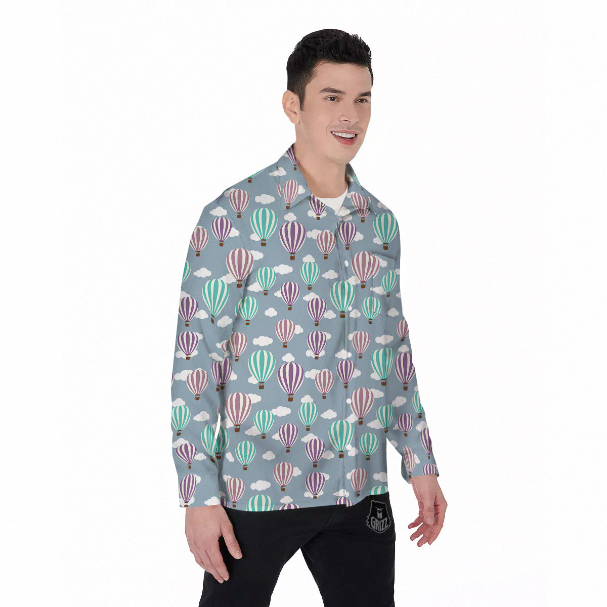 Balloon Cartoon Print Pattern Men's Long Sleeve Shirts-grizzshop