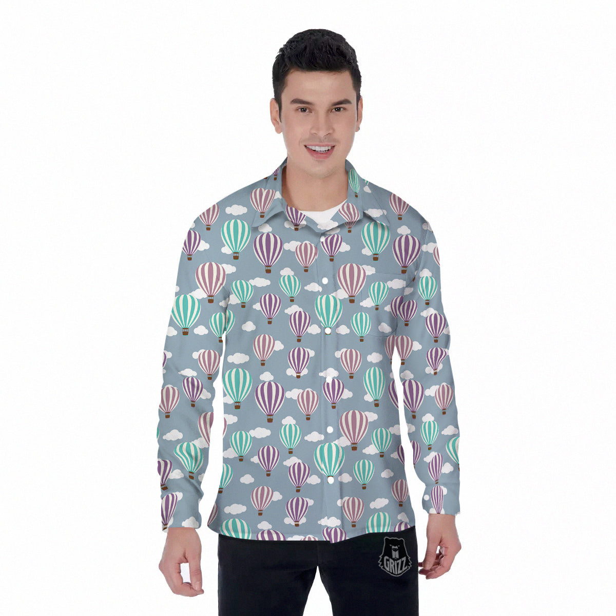 Balloon Cartoon Print Pattern Men's Long Sleeve Shirts-grizzshop