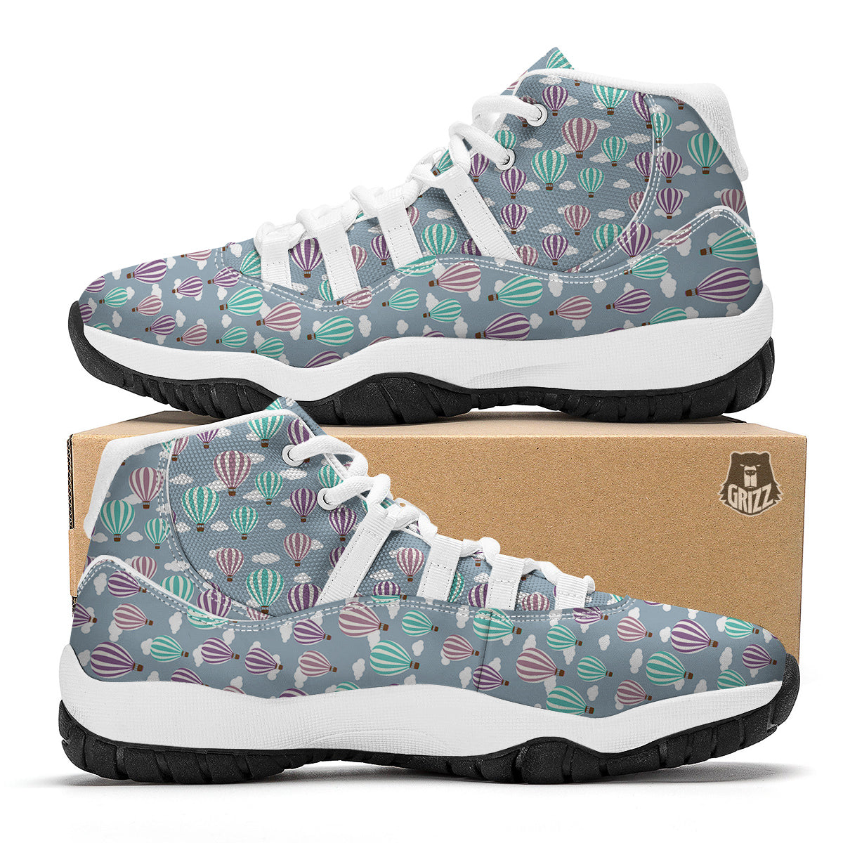 Balloon Cartoon Print Pattern White Bball Shoes-grizzshop