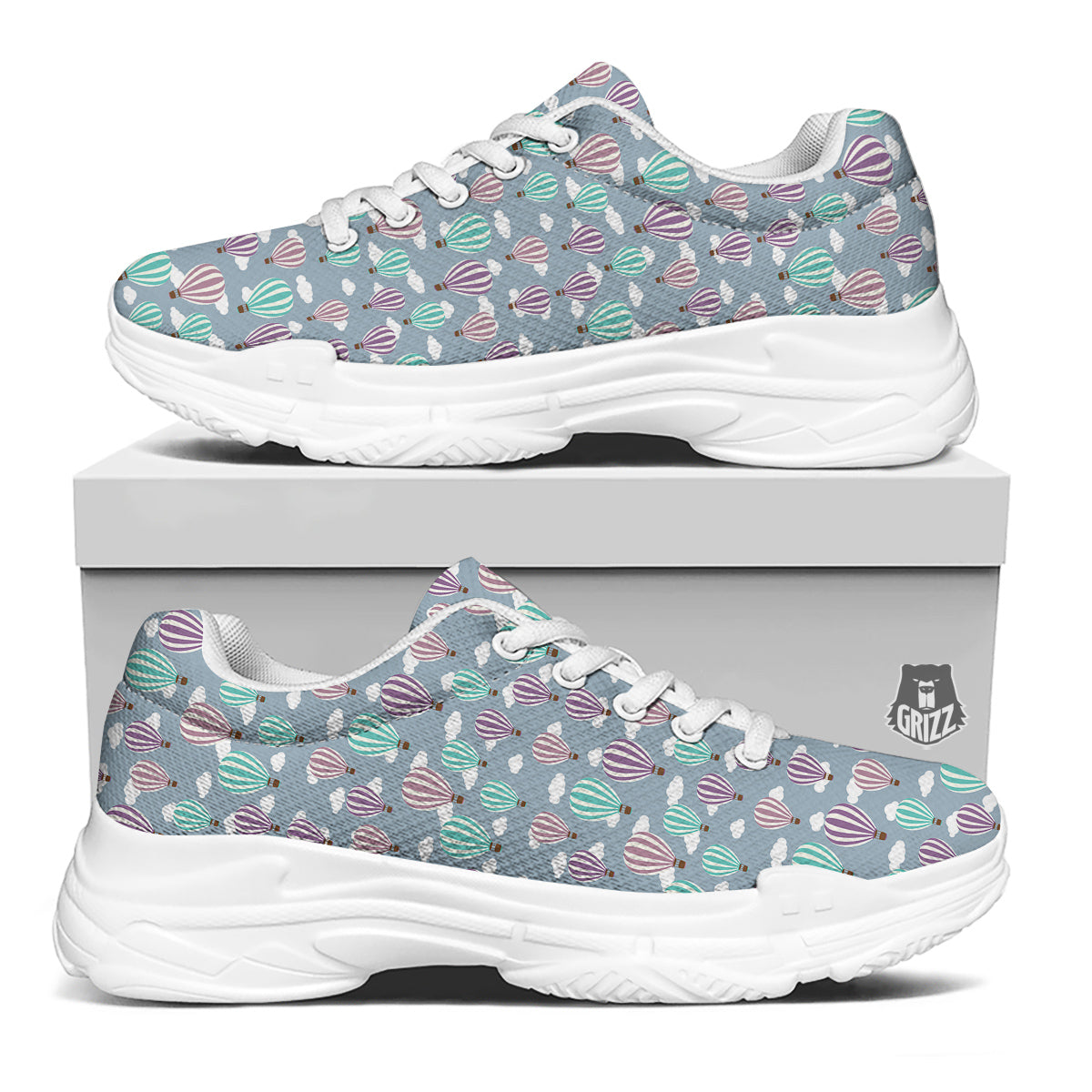 Balloon Cartoon Print Pattern White Chunky Shoes-grizzshop