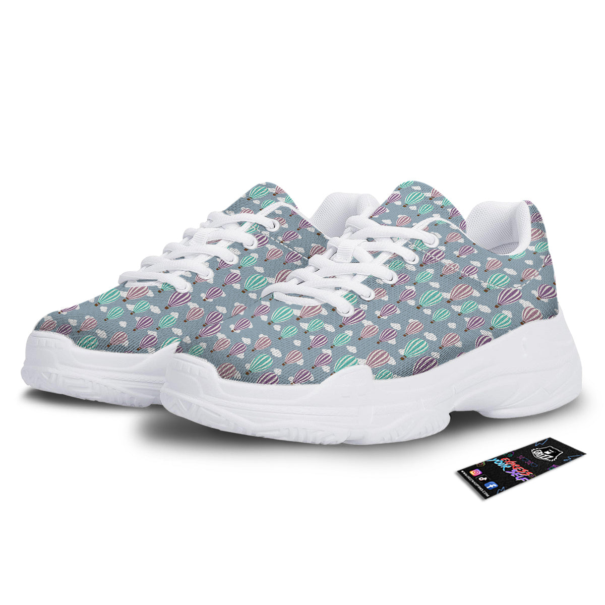Balloon Cartoon Print Pattern White Chunky Shoes-grizzshop
