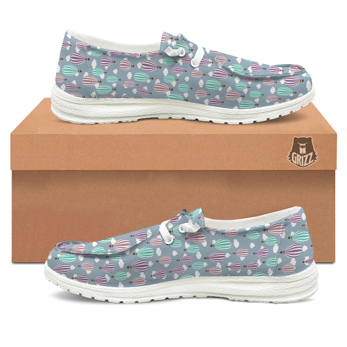 Balloon Cartoon Print Pattern White Loafers-grizzshop
