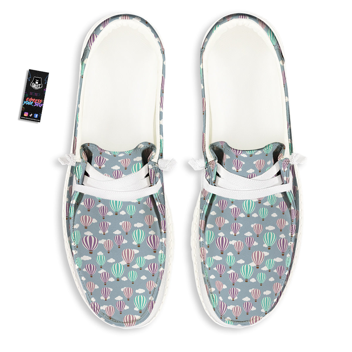 Balloon Cartoon Print Pattern White Loafers-grizzshop