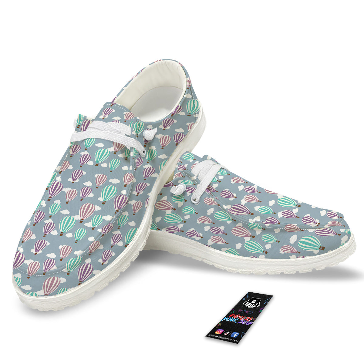 Balloon Cartoon Print Pattern White Loafers-grizzshop