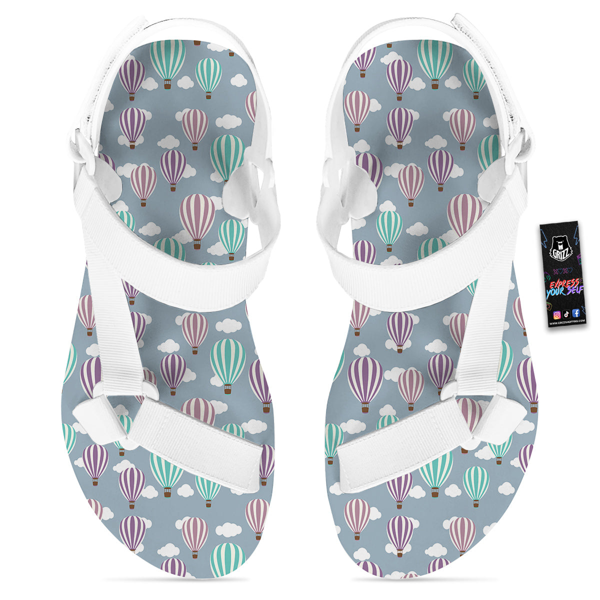 Balloon Cartoon Print Pattern White Open Toe Sandals-grizzshop