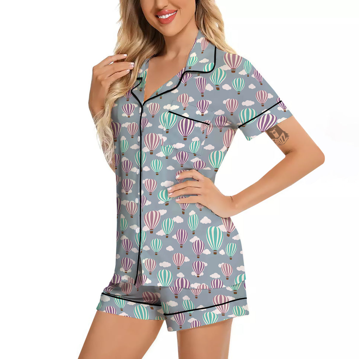 Balloon Cartoon Print Pattern Women Silk Pajamas-grizzshop