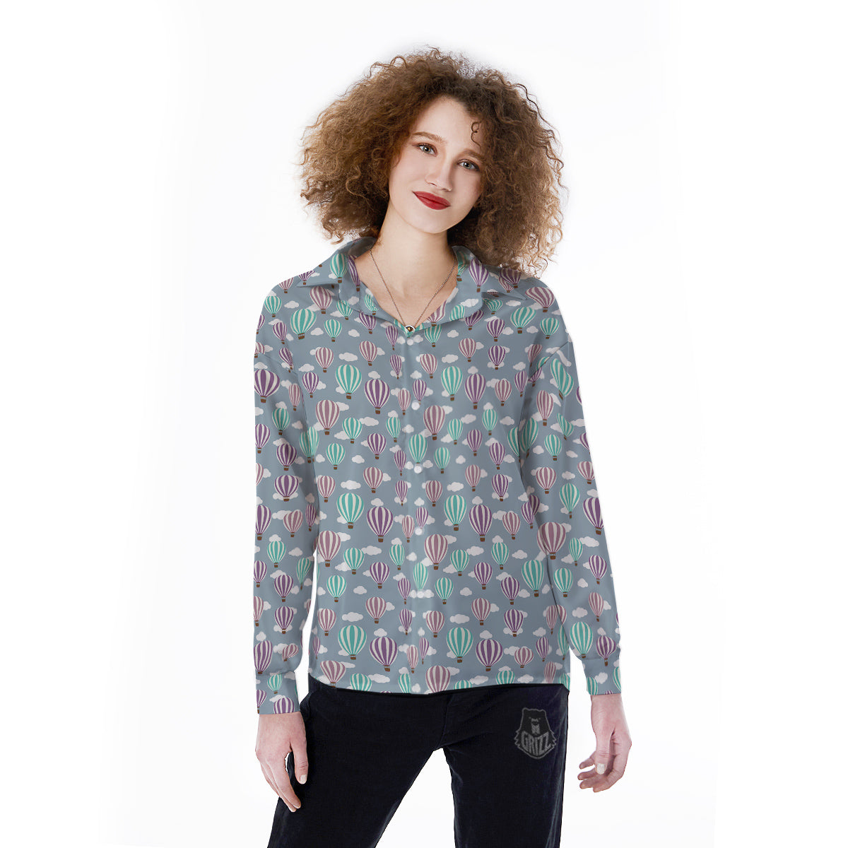 Balloon Cartoon Print Pattern Women's Long Sleeve Shirts-grizzshop
