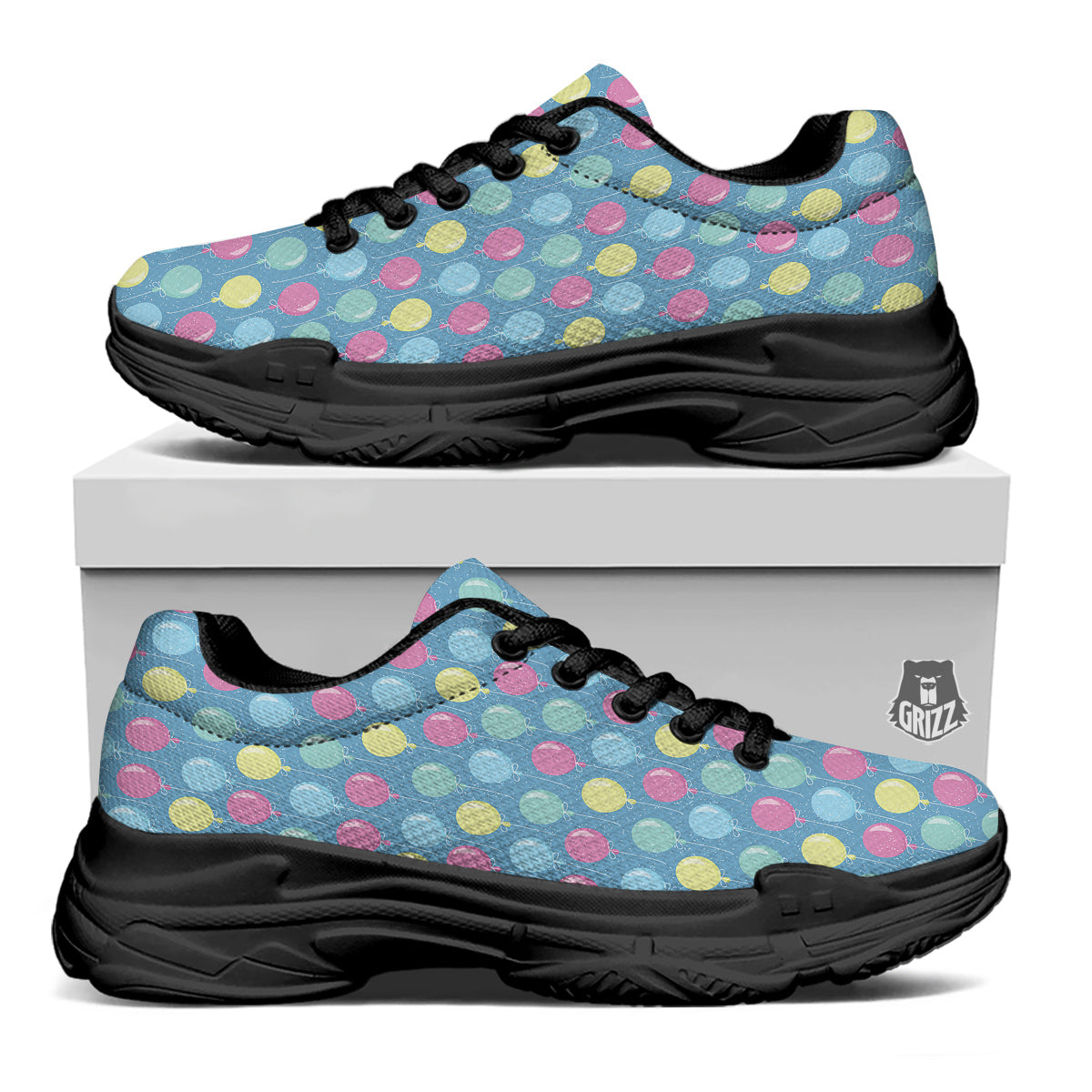 Balloon Colorful Print Pattern Black Chunky Shoes-grizzshop