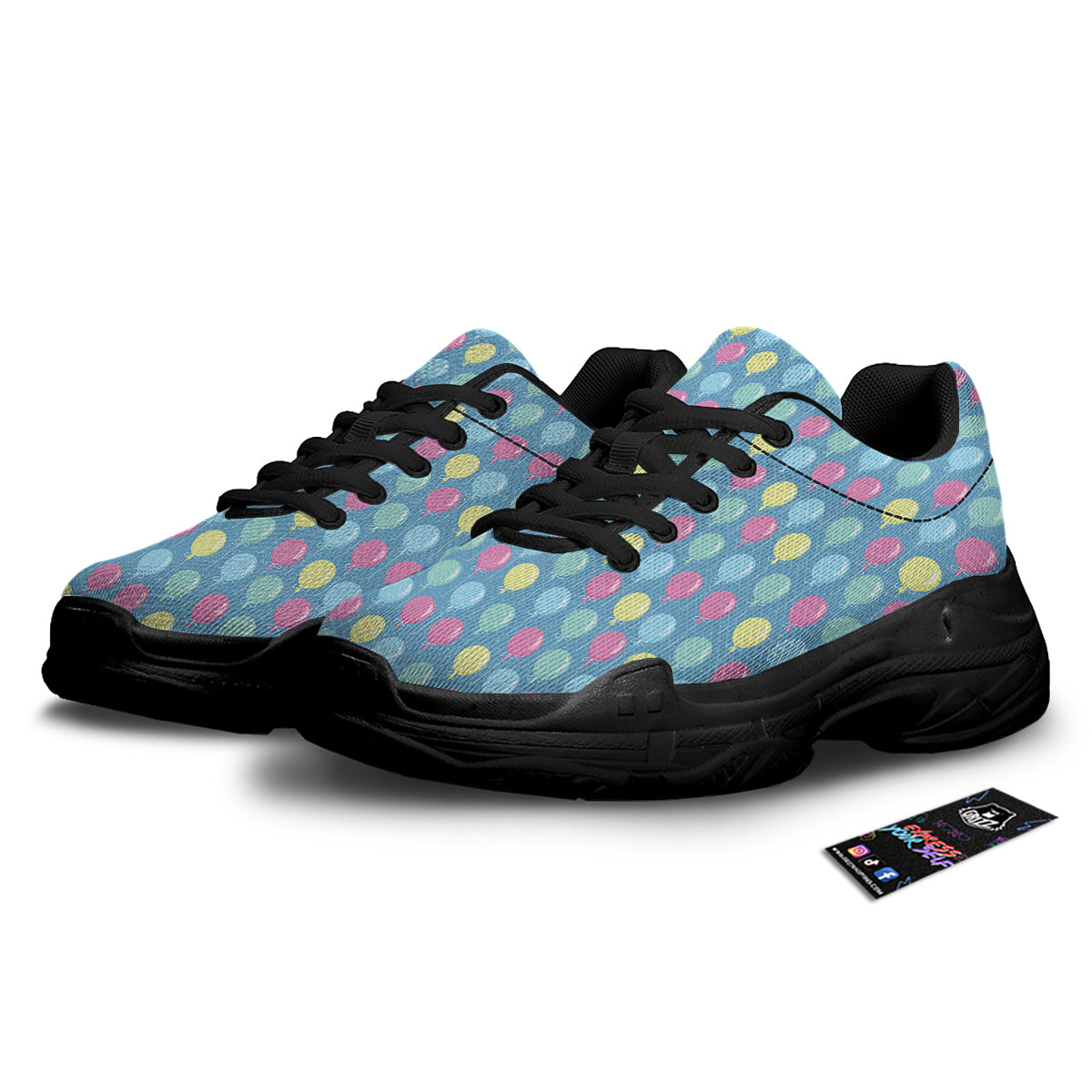 Balloon Colorful Print Pattern Black Chunky Shoes-grizzshop