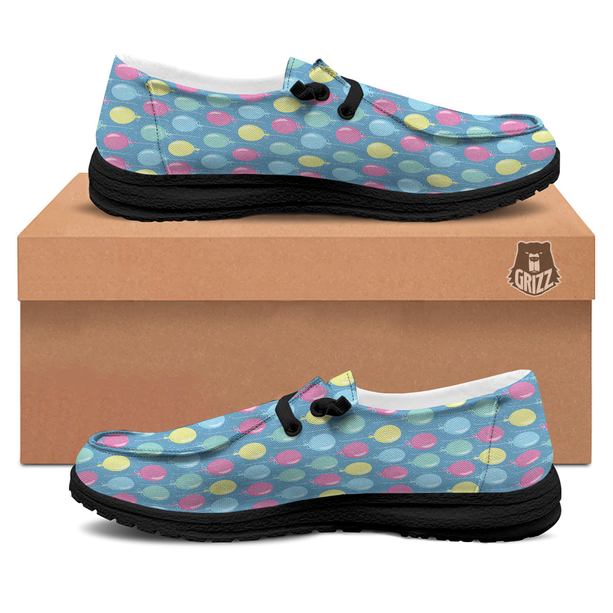 Balloon Colorful Print Pattern Black Loafers-grizzshop