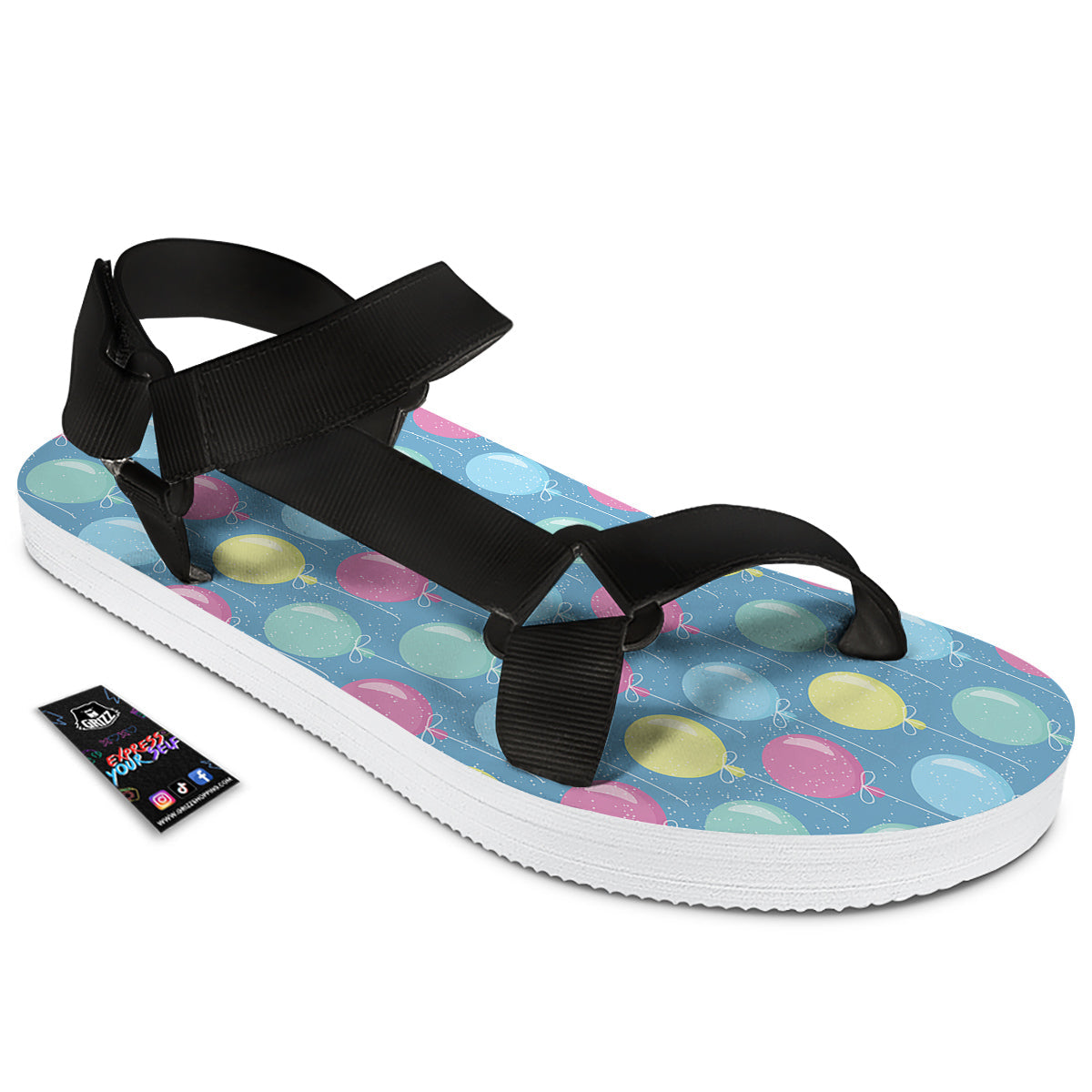 Balloon Colorful Print Pattern Black Open Toe Sandals-grizzshop