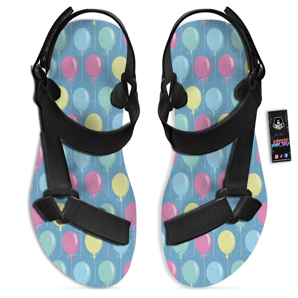Balloon Colorful Print Pattern Black Open Toe Sandals-grizzshop