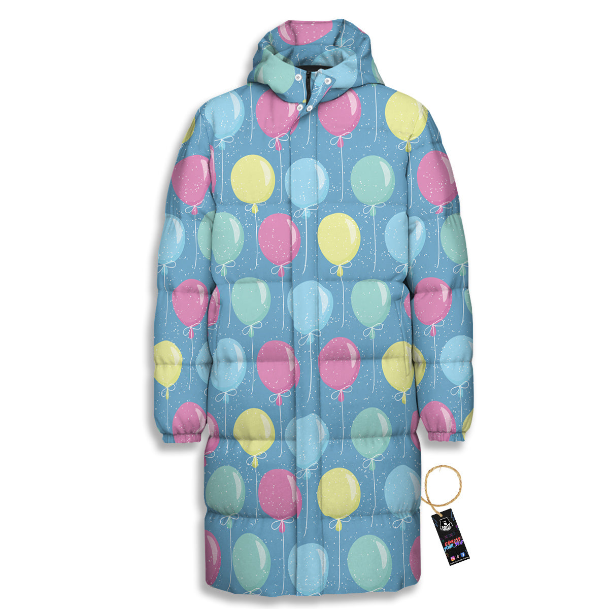Balloon Colorful Print Pattern Long Down Jacket-grizzshop