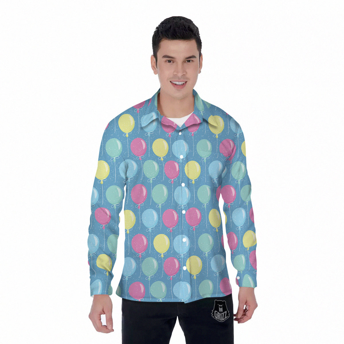 Balloon Colorful Print Pattern Men's Long Sleeve Shirts-grizzshop