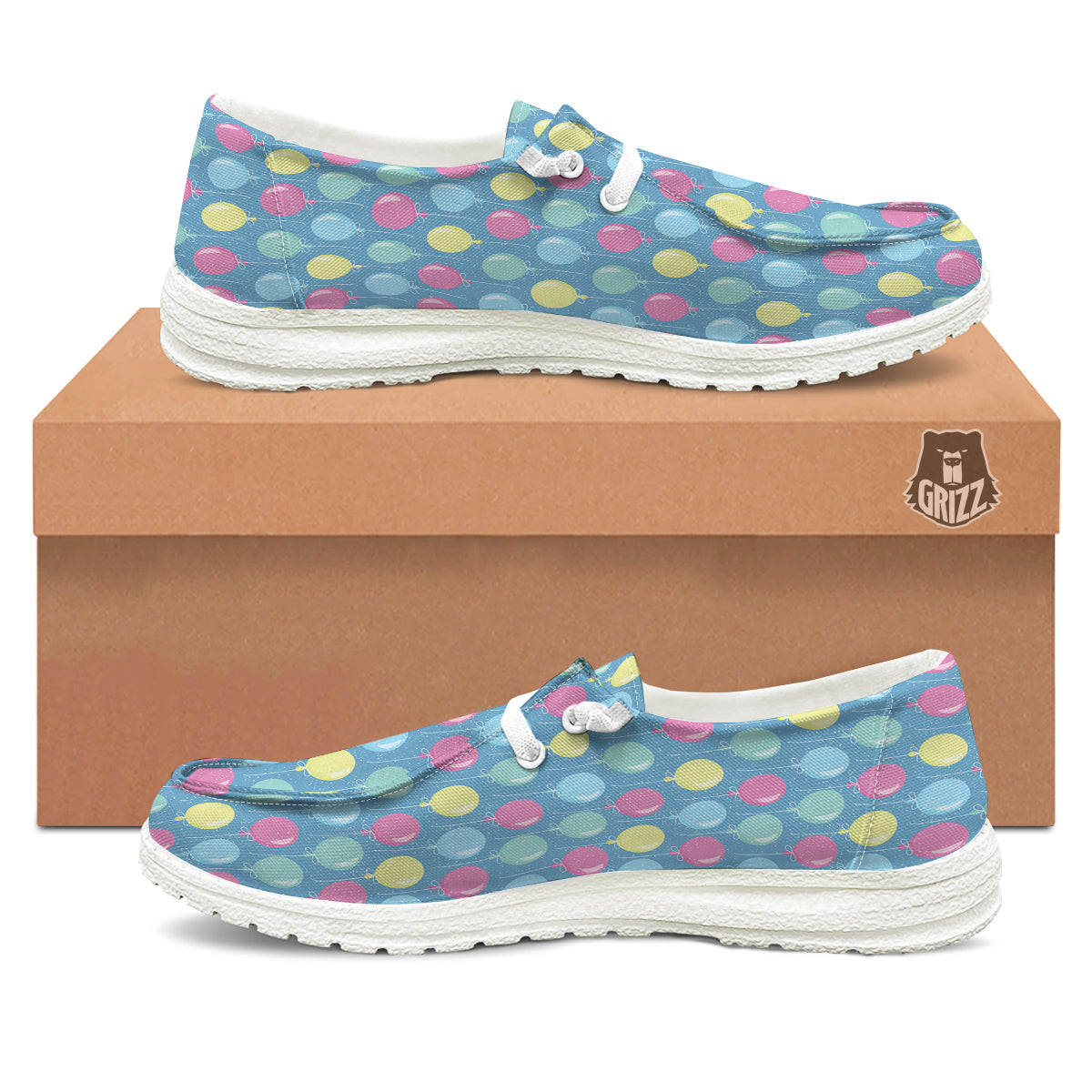Balloon Colorful Print Pattern White Loafers-grizzshop