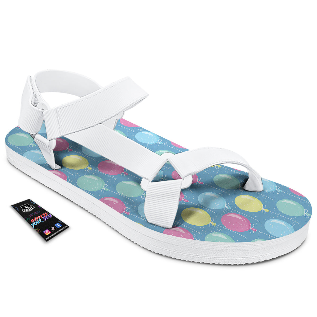 Balloon Colorful Print Pattern White Open Toe Sandals-grizzshop