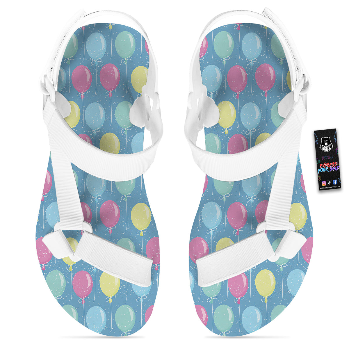 Balloon Colorful Print Pattern White Open Toe Sandals-grizzshop