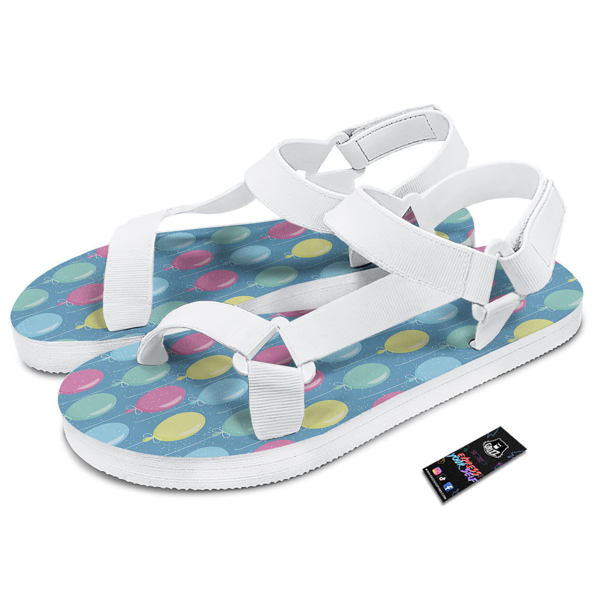Balloon Colorful Print Pattern White Open Toe Sandals-grizzshop