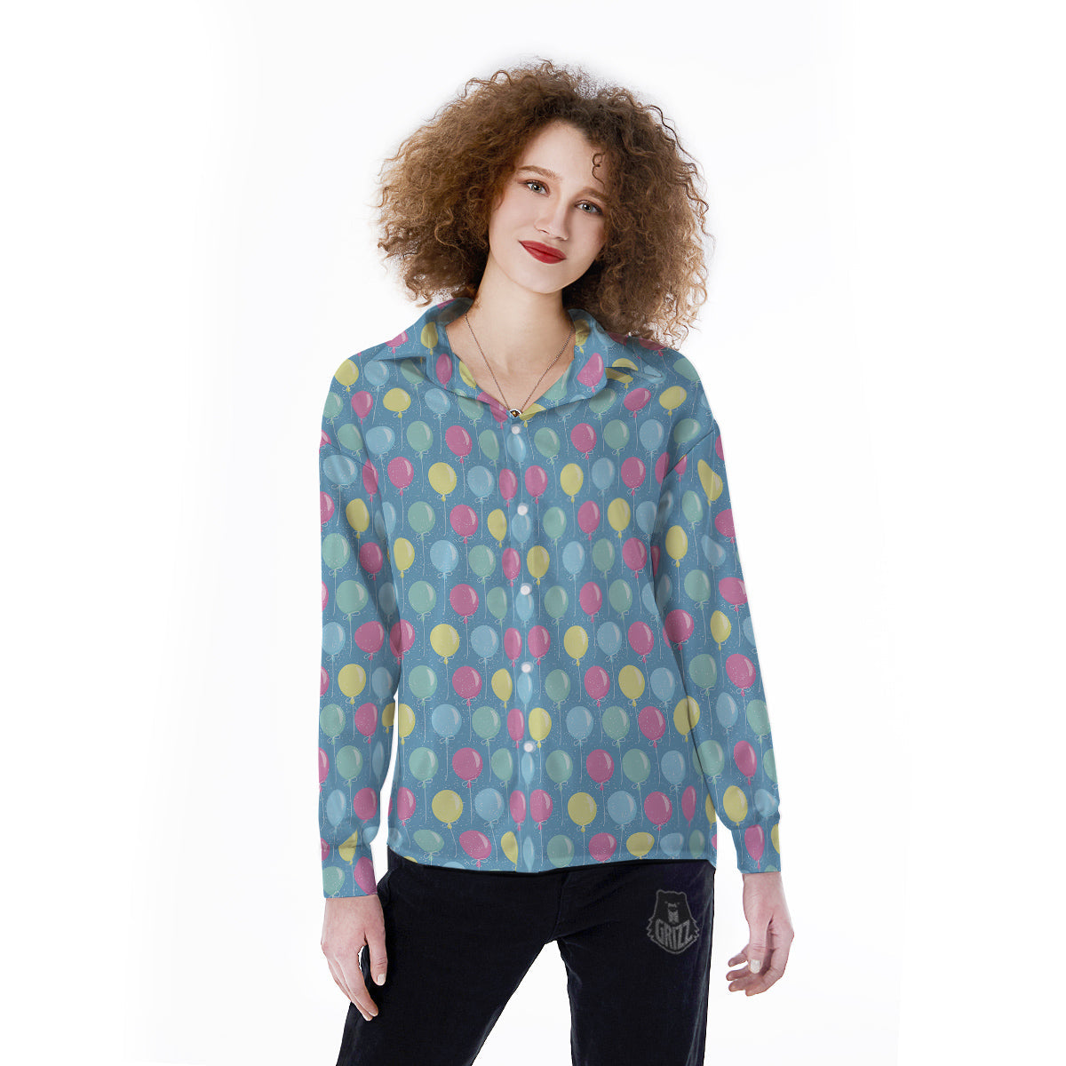 Balloon Colorful Print Pattern Women's Long Sleeve Shirts-grizzshop