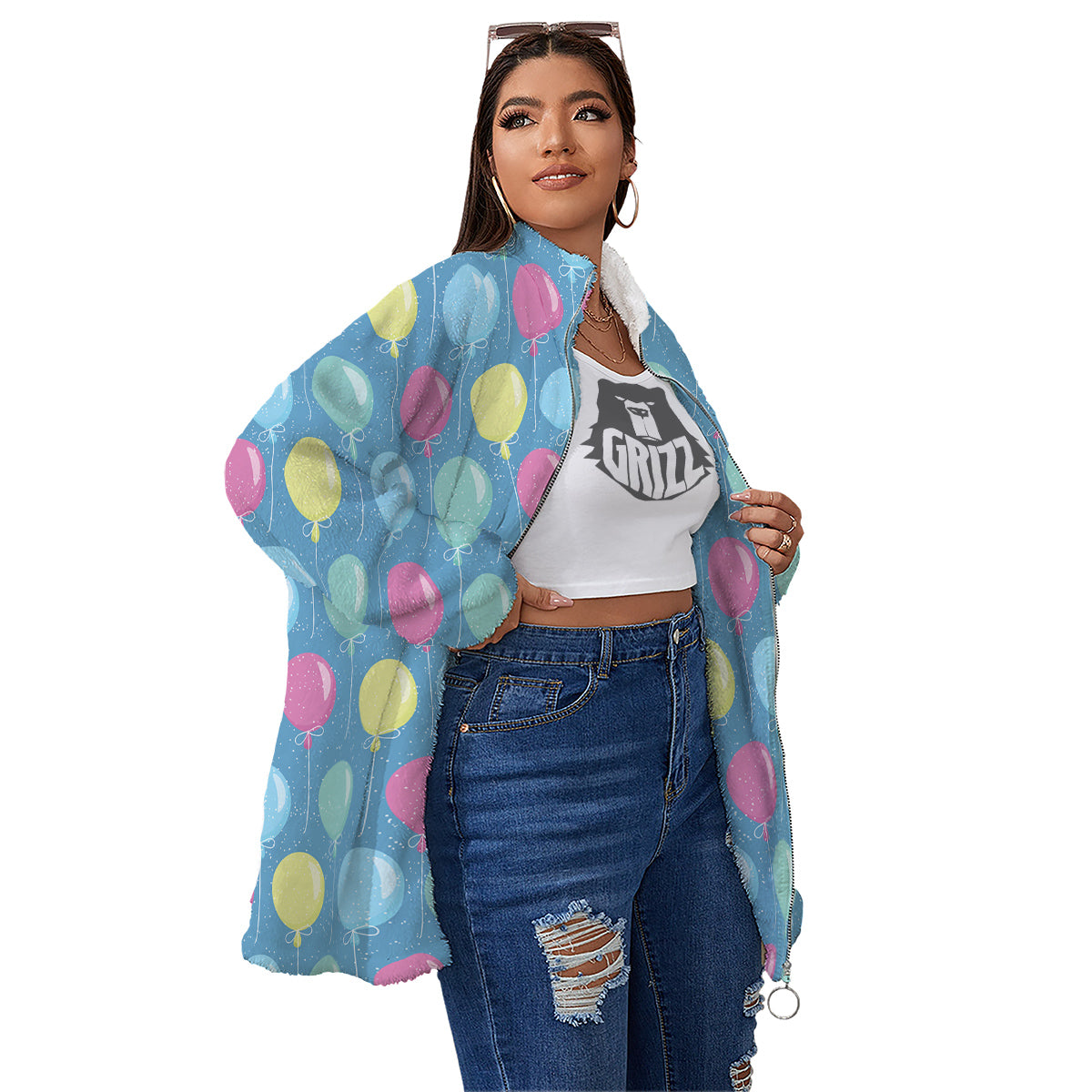 Balloon Colorful Print Pattern Women's Sherpa Jacket-grizzshop