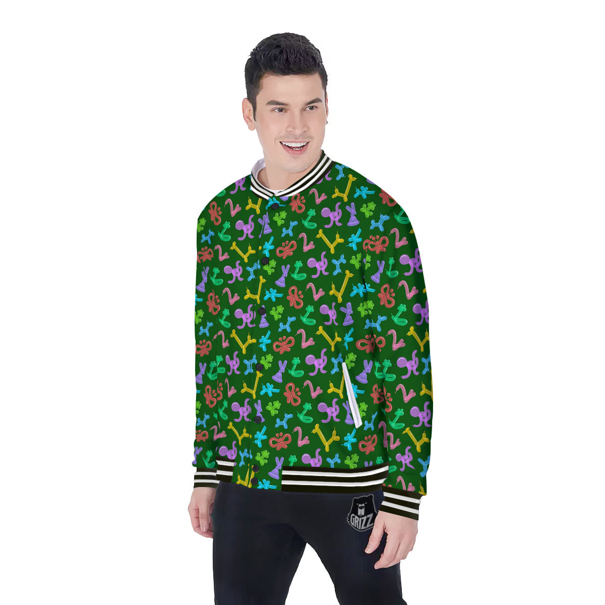 Balloon Modelling Print Pattern Baseball Jacket-grizzshop