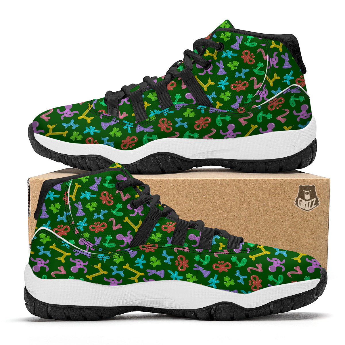Balloon Modelling Print Pattern Black Bball Shoes-grizzshop