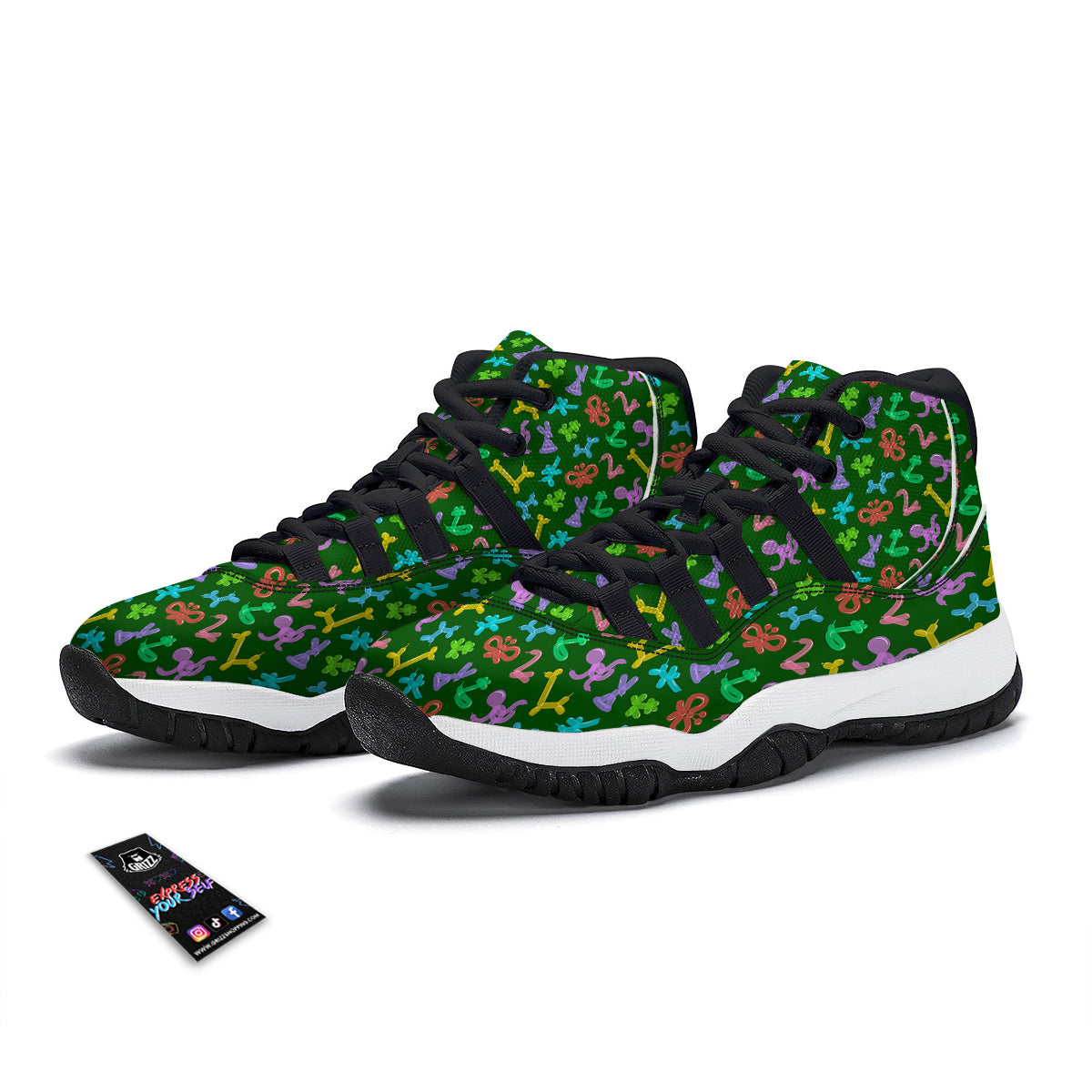 Balloon Modelling Print Pattern Black Bball Shoes-grizzshop