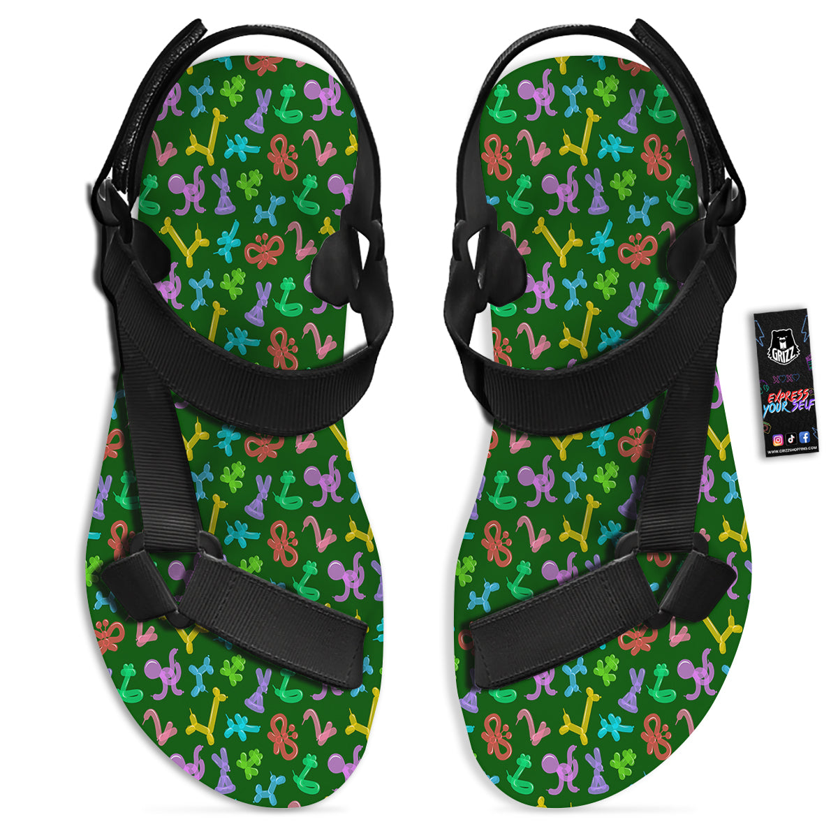 Balloon Modelling Print Pattern Black Open Toe Sandals-grizzshop