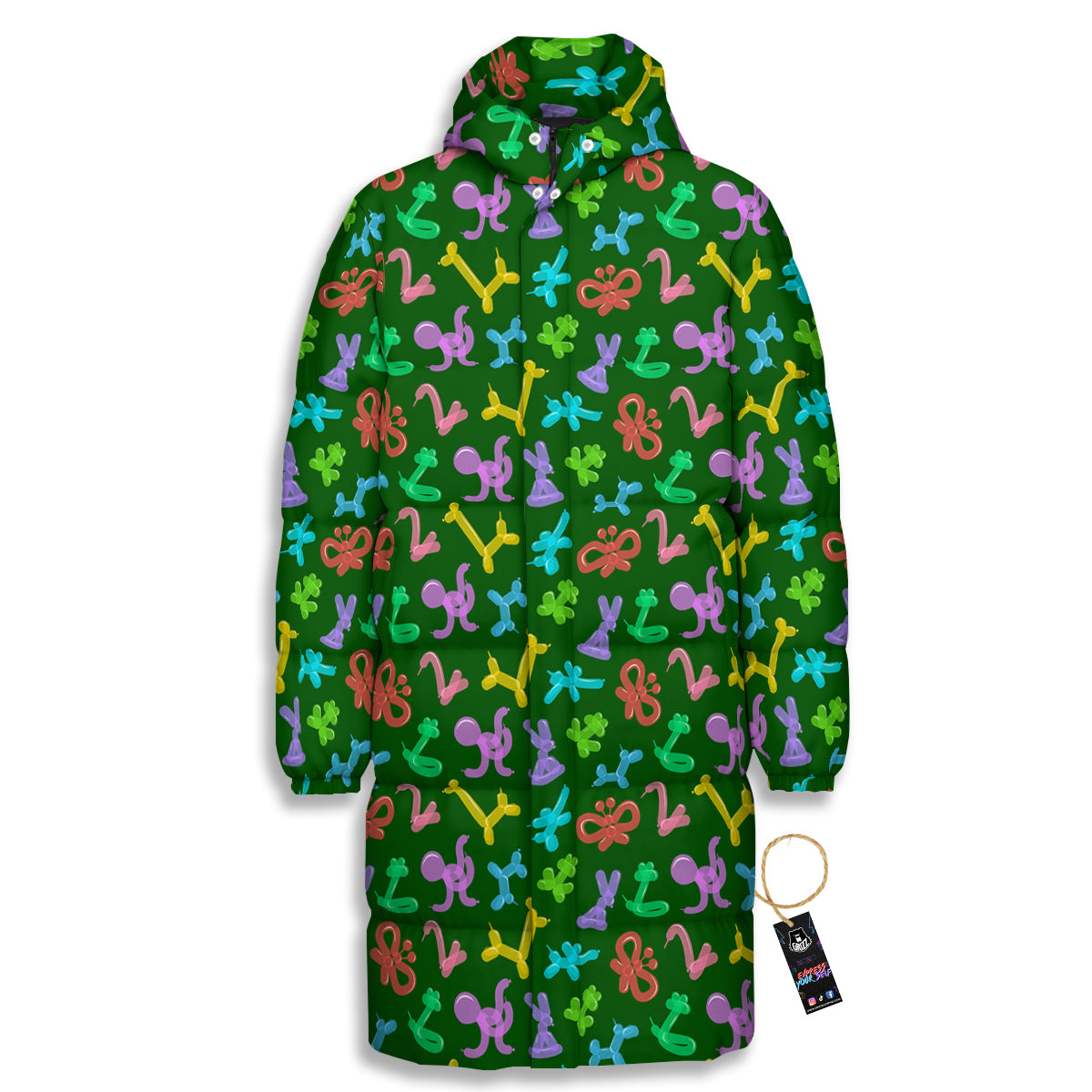 Balloon Modelling Print Pattern Long Down Jacket-grizzshop