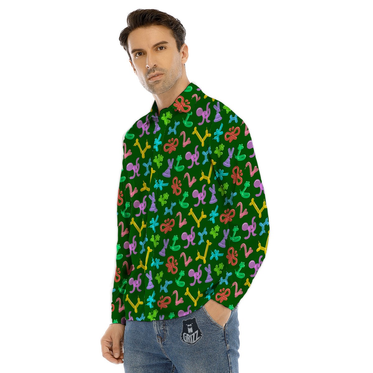 Balloon Modelling Print Pattern Men's Dress Shirts-grizzshop