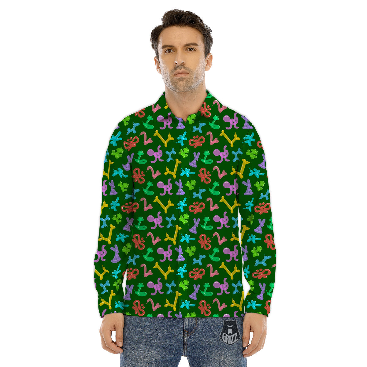 Balloon Modelling Print Pattern Men's Dress Shirts-grizzshop