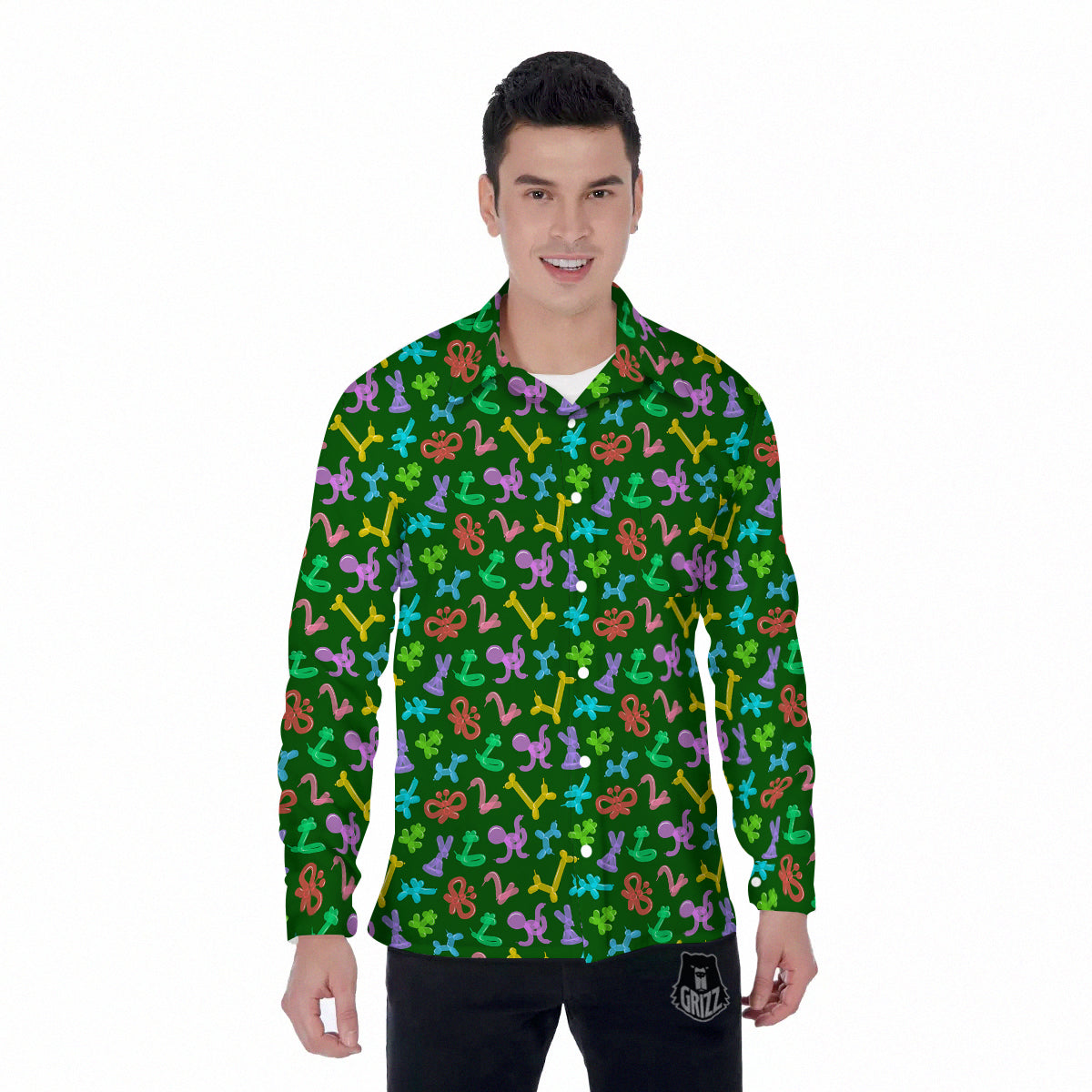 Balloon Modelling Print Pattern Men's Long Sleeve Shirts-grizzshop