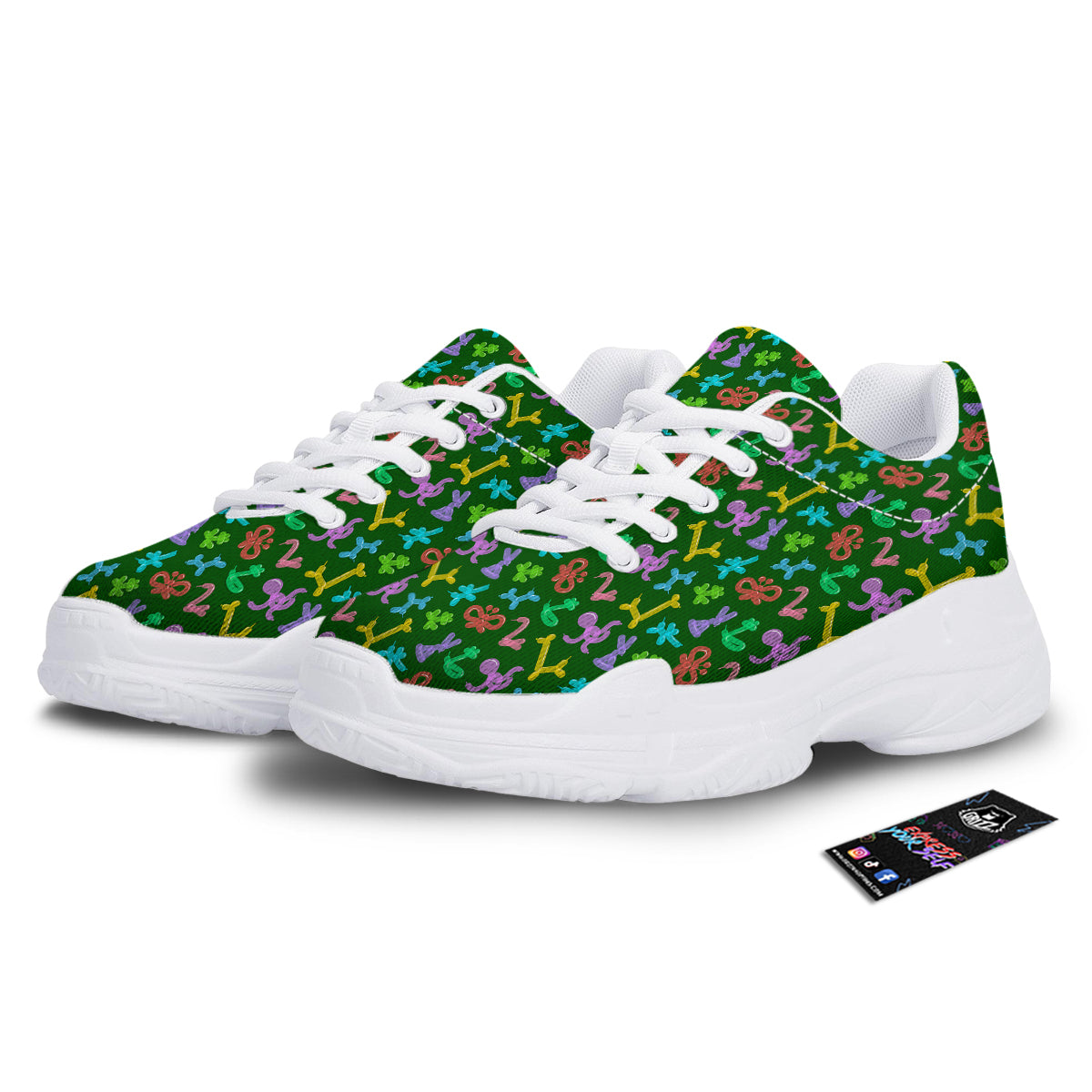 Balloon Modelling Print Pattern White Chunky Shoes-grizzshop