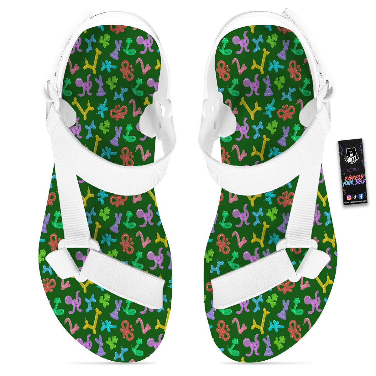 Balloon Modelling Print Pattern White Open Toe Sandals-grizzshop