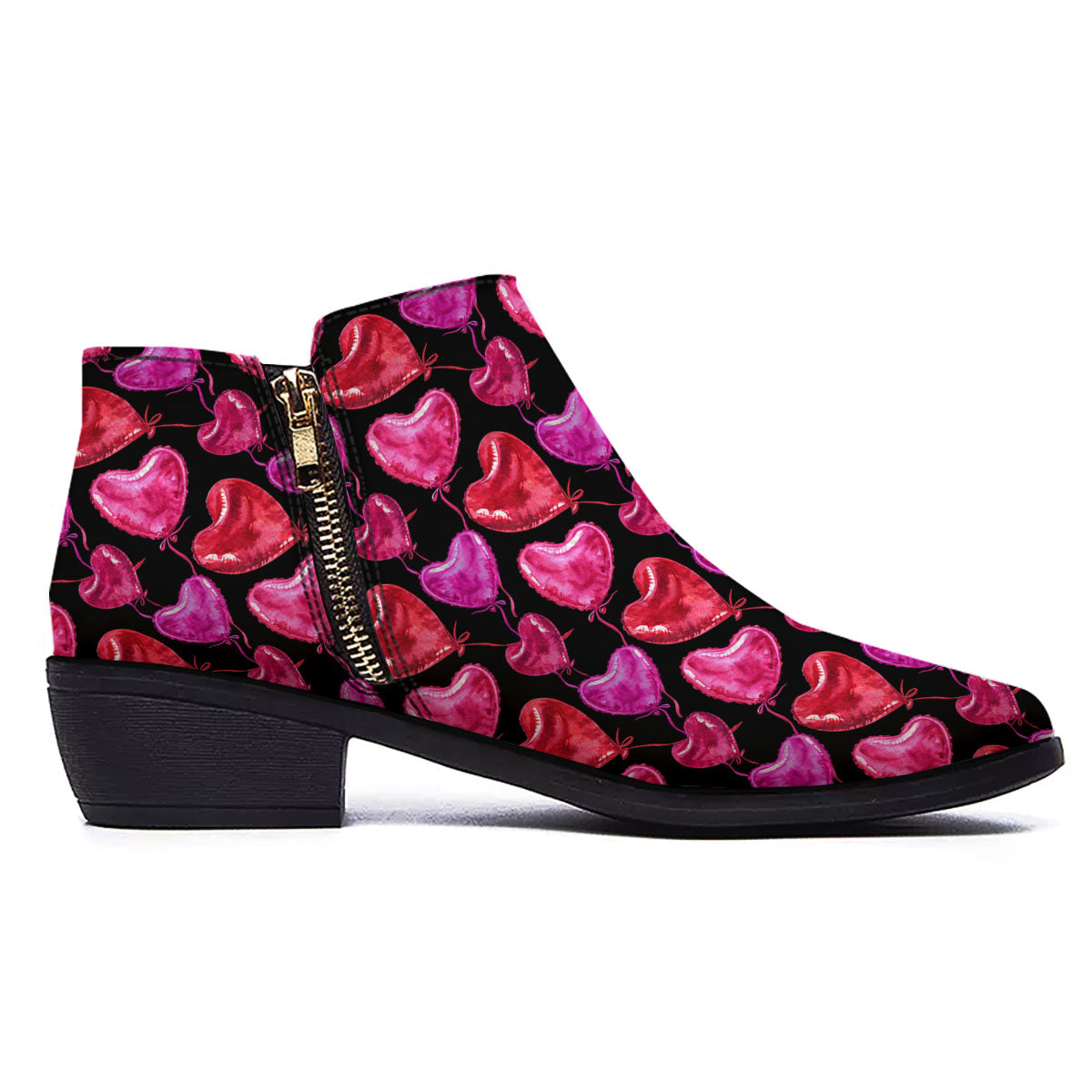 Balloon Red Heart Print Pattern Ankle Boots-grizzshop