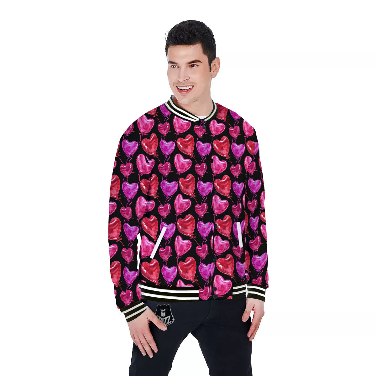 Balloon Red Heart Print Pattern Baseball Jacket-grizzshop