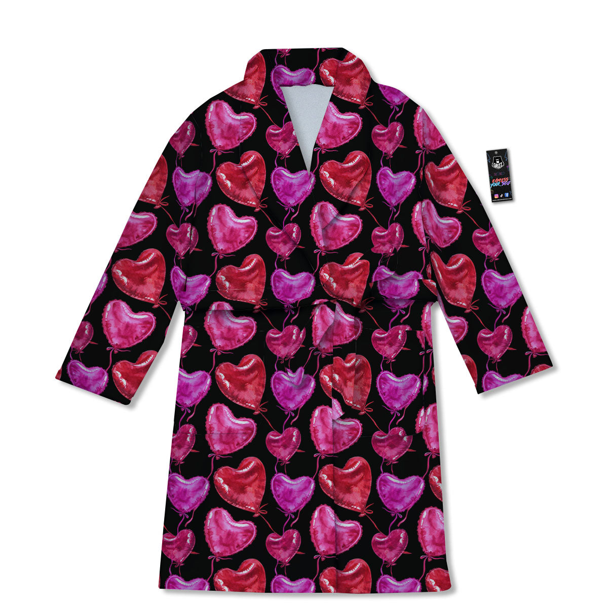 Balloon Red Heart Print Pattern Bathrobe-grizzshop