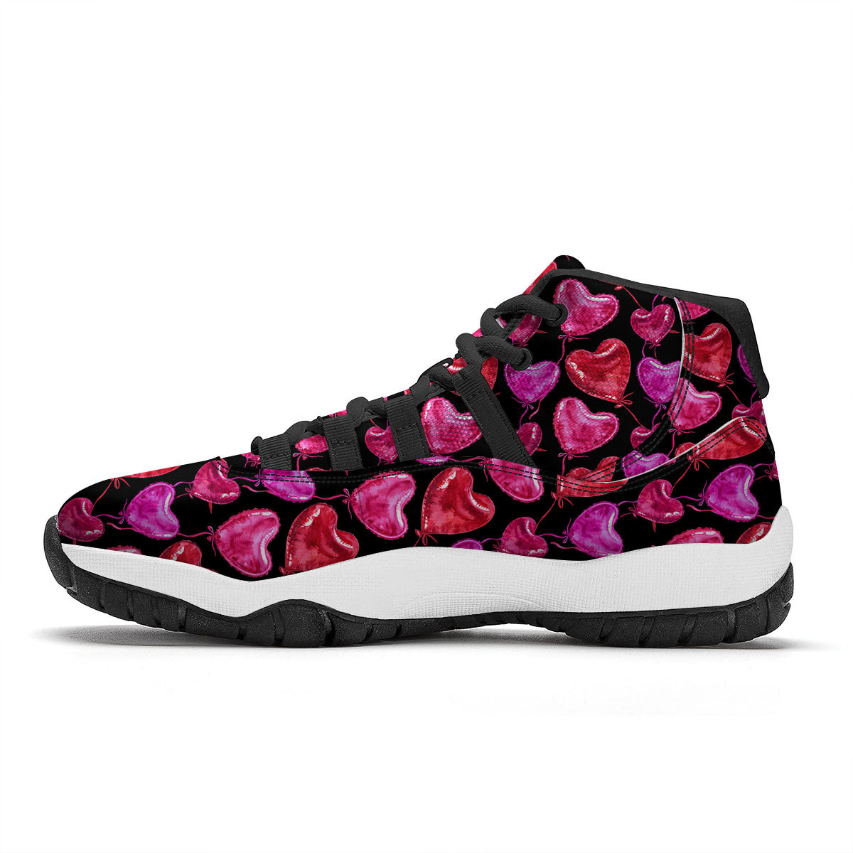 Balloon Red Heart Print Pattern Black Bball Shoes-grizzshop