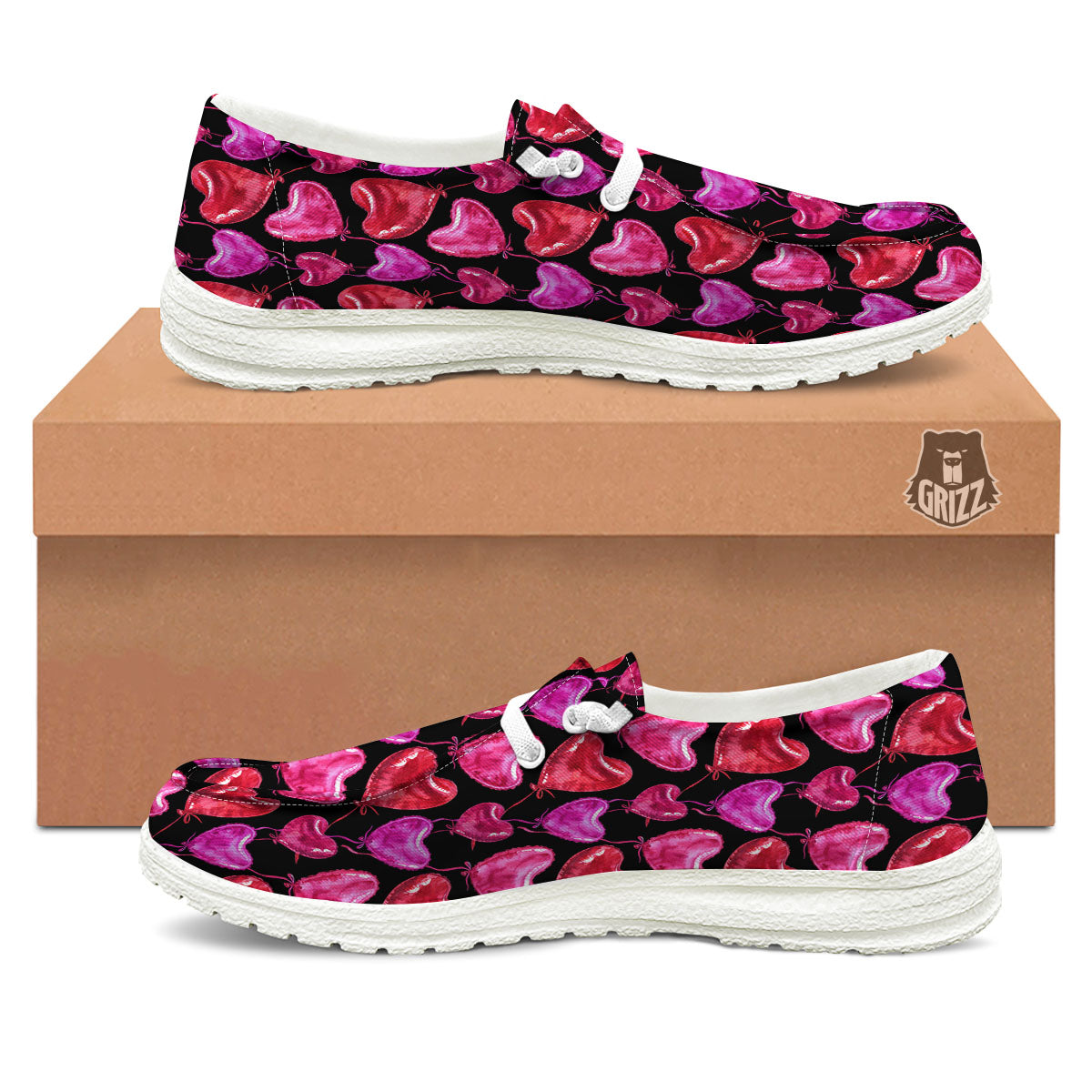 Balloon Red Heart Print Pattern Black Loafers-grizzshop