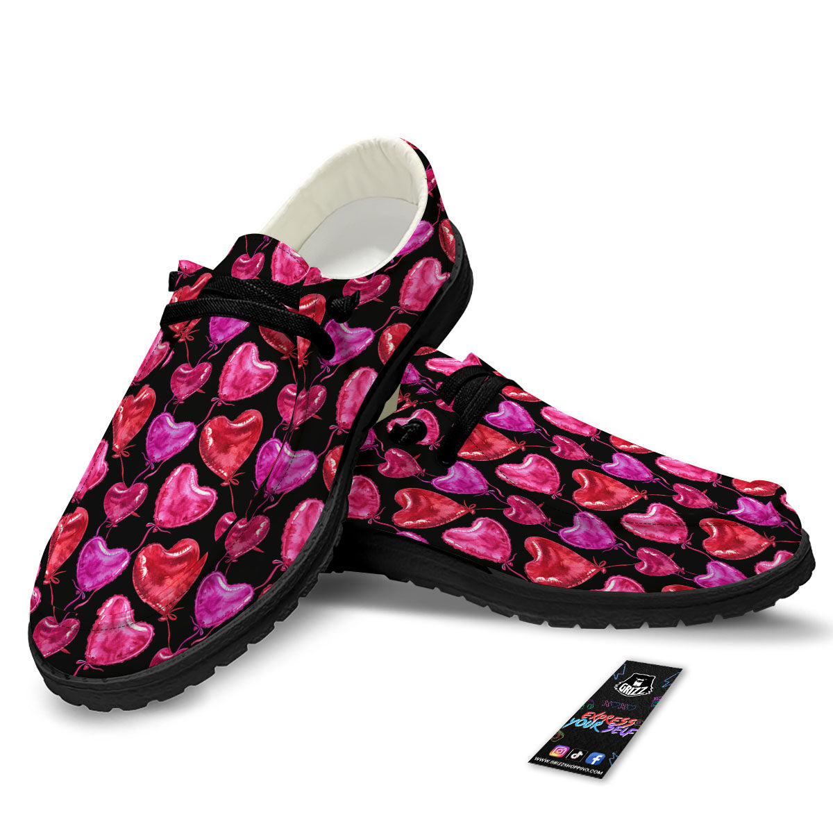 Balloon Red Heart Print Pattern Black Loafers-grizzshop