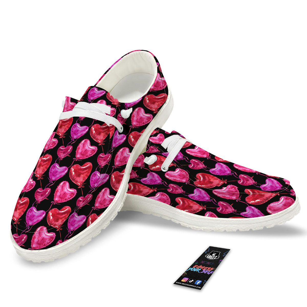 Balloon Red Heart Print Pattern Black Loafers-grizzshop