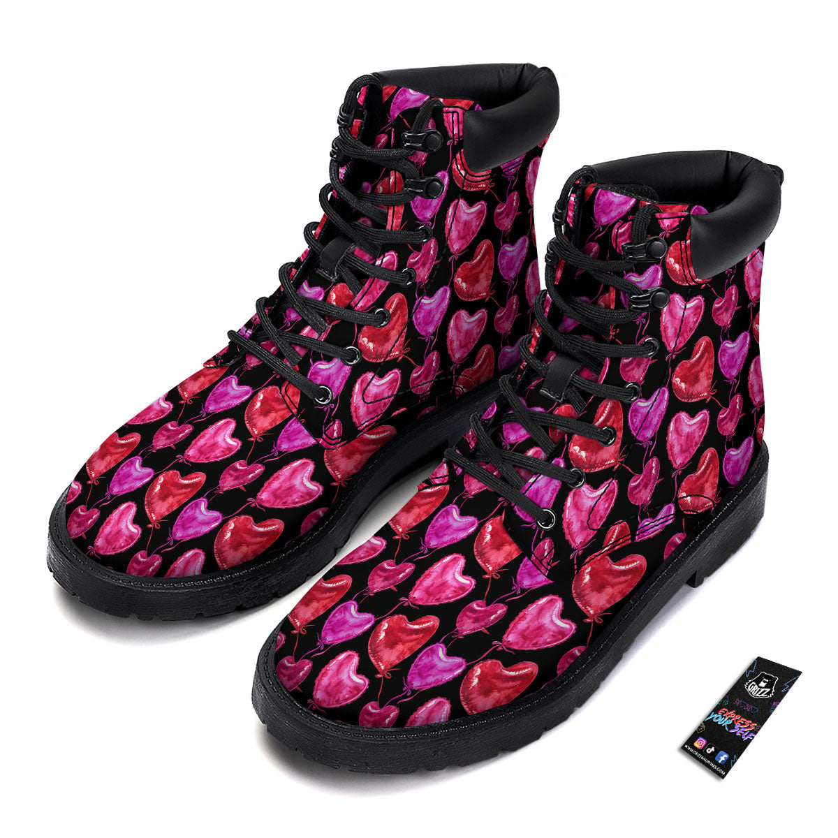 Balloon Red Heart Print Pattern Boots-grizzshop