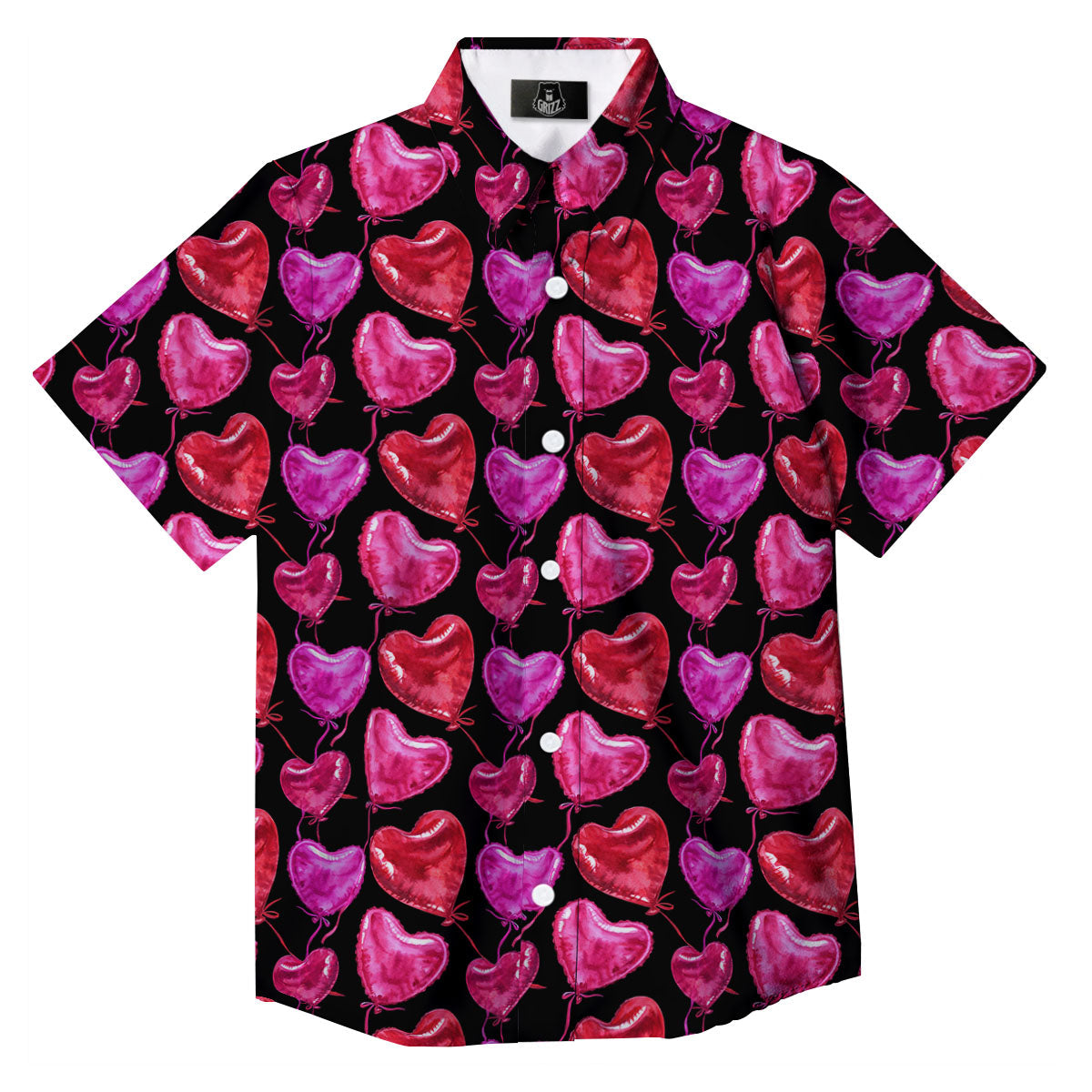 Balloon Red Heart Print Pattern Button Up Shirt-grizzshop