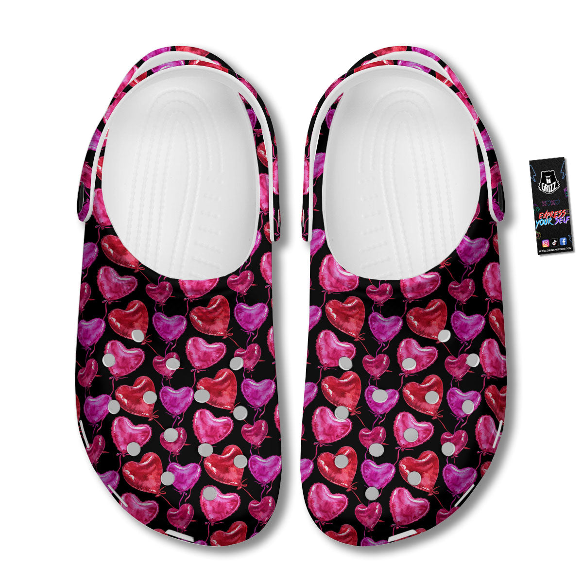 Balloon Red Heart Print Pattern Clog-grizzshop