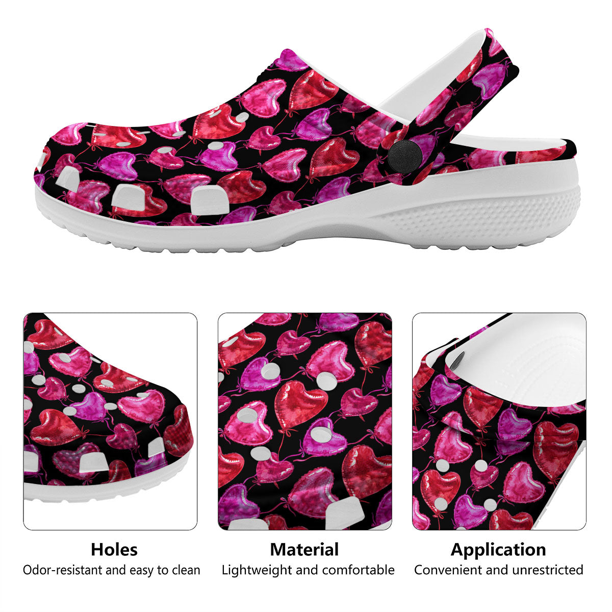 Balloon Red Heart Print Pattern Clog-grizzshop