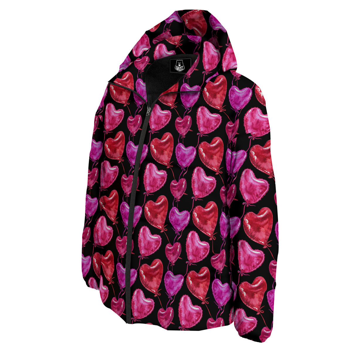 Balloon Red Heart Print Pattern Down Jacket-grizzshop