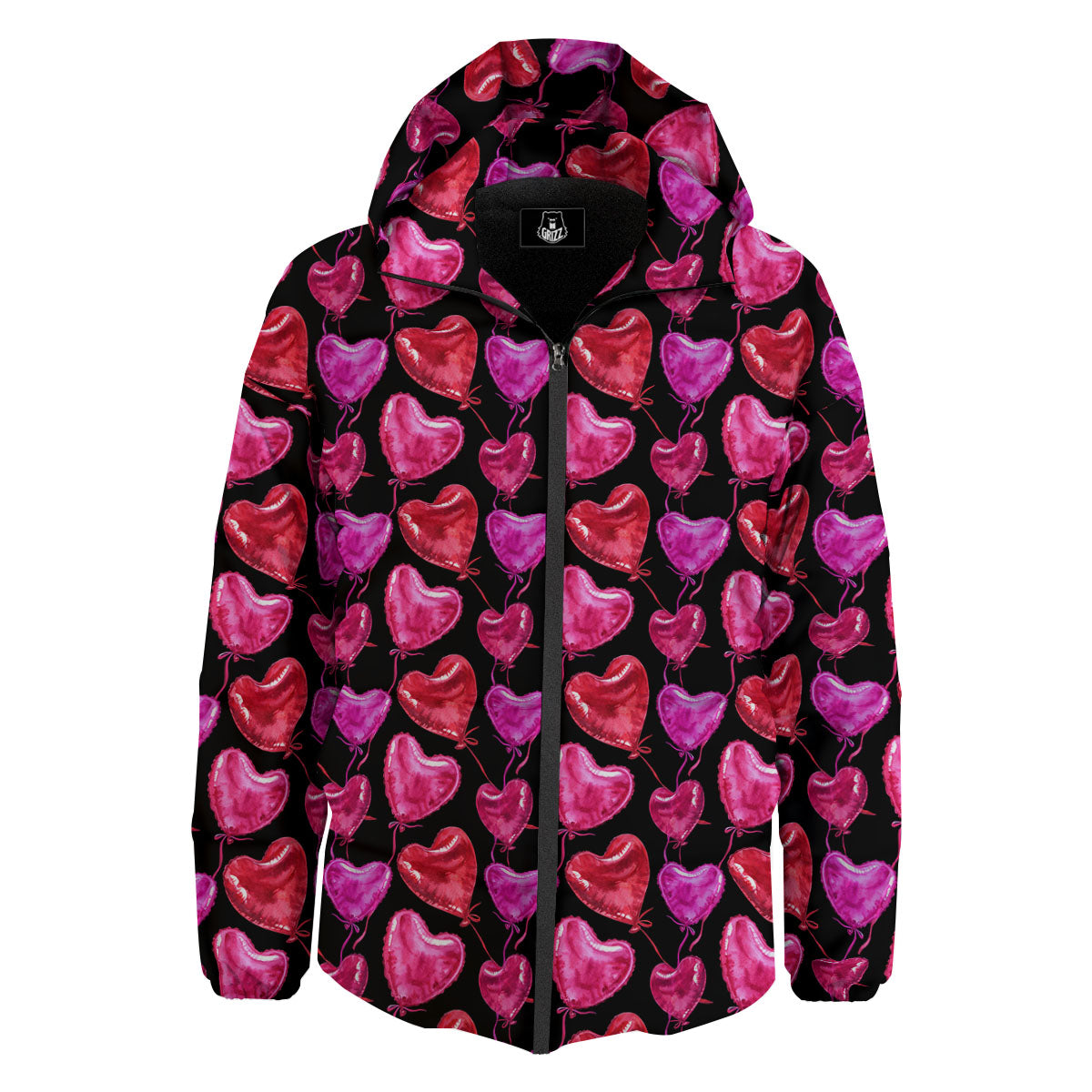 Balloon Red Heart Print Pattern Down Jacket-grizzshop