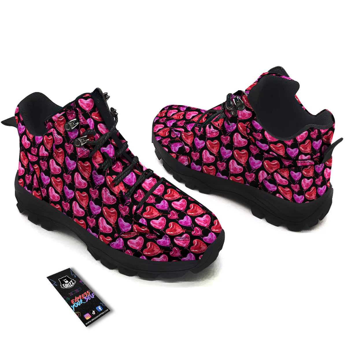 Balloon Red Heart Print Pattern Hiking Shoes-grizzshop